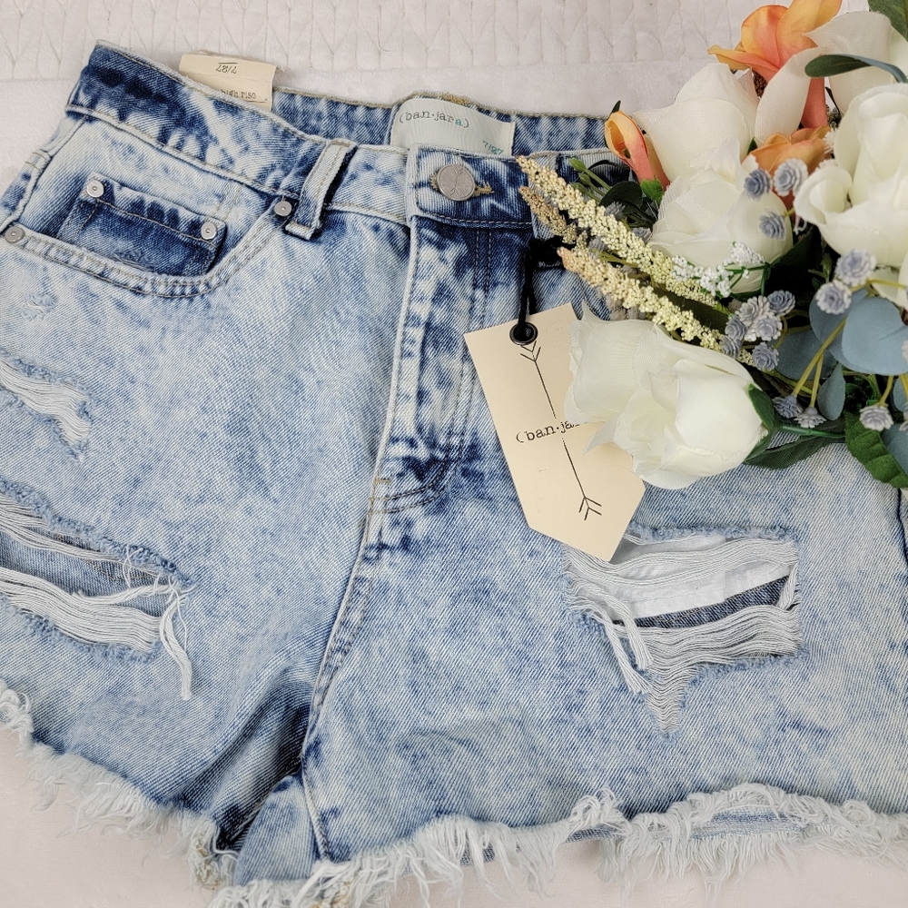 Banjara Distressed High-waisted Denim Shorts